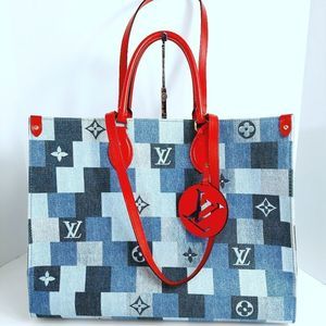 Louis Vuitton Blue Monogram Damier Denim On The Go GM Tote Bag